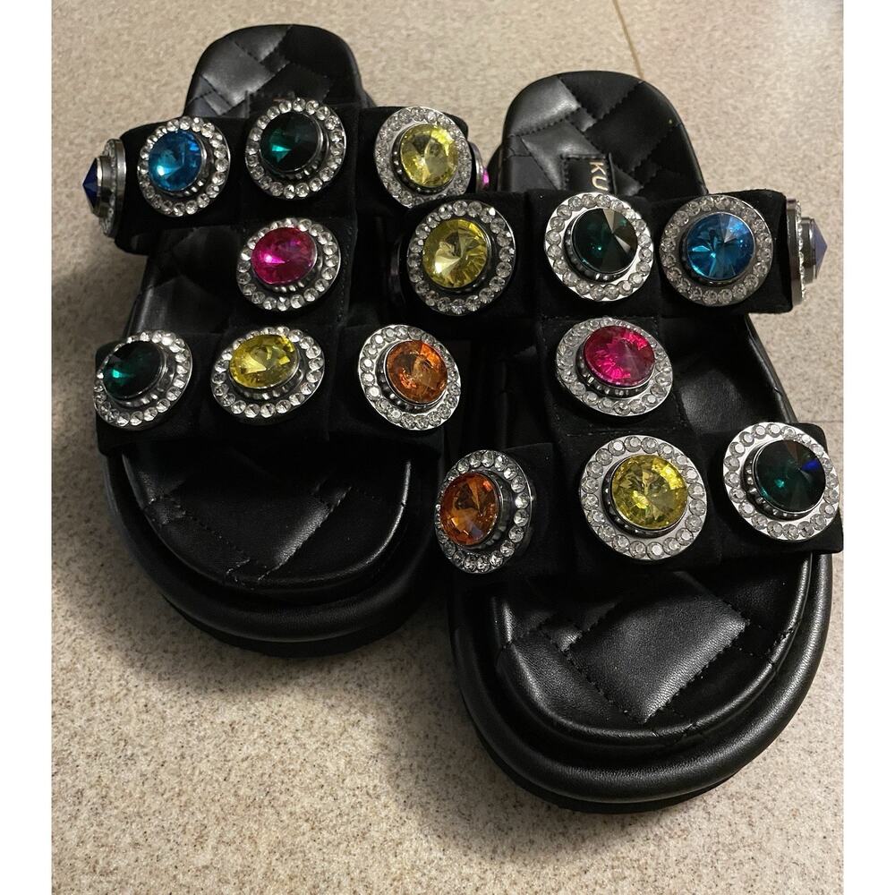 Kurt Geiger London Orson Black Jewel Stud Slides Y-SZ 35.5, Women-SZ 5.5-6